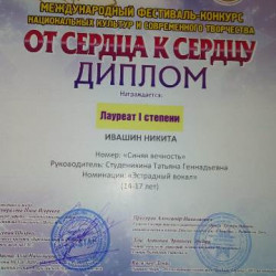 Стипендиат главы Администрации города Новочеркасска Ивашин Никита стал Лауреатом I степени Международного фестиваля-конкурса 